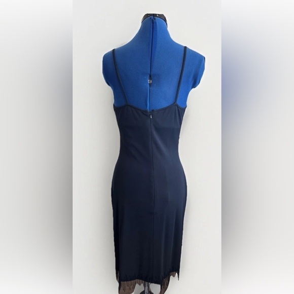 Vintage 90s Cache Little Black Dress Strap Beaded Fringe Hem With Shawl Size 6 - Picture 7 of 10